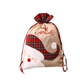 Burlap Christmas gift bag with Santa Claus applique and red plaid trim details - Plaid Edge Santa Claus Embroidery