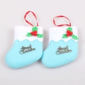 Set of two light blue Christmas stocking ornaments with silver Merry Christmas plaques - Blue