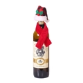Christmas wine bottle decor set with red scarf and red-black checkered mini hat - Plaid Pointed Hat + Red Scarf