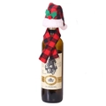 Christmas red and black plaid knitted mini hat and scarf set for wine bottle decor - Plaid Pointed Hat + Plaid Scarf Set