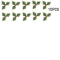 Set van 10 kerstdecoraties met groene hulstbladeren en gouden bessen voor krans - 10 Stuks Verpakking / Gouden Bessen en Bladeren