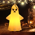 Détail d'un fantôme d'Halloween lumineux avec LED chaude et visage noir expressif - Visage en Colère (Modèle C)
