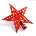 Detalle de estrella 3D roja para árbol de Navidad con purpurina y soporte cónico de base - 10cm / Rojo