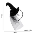 Serre-tête chapeau de sorcière Halloween avec roses noires et voile dentelle, hauteur 24cm - Serre-tête Chapeau de Sorcière en Maille de Dentelle / Noir