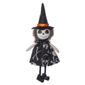 Halloween Skelett-Hexe Anhänger mit schwarzem Hexenhut und Kleid mit Totenkopf-Muster - Gespenst-Anhänger