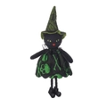 Halloween Plüsch-Anhänger Schwarze Katze mit grünem Hexenhut und Kleid mit Totenkopfmuster - Schwarzer Katzenanhänger