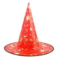 Red wizard hat with gold star patterns for Halloween and masquerade parties - Red Pentagram