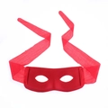 Vibrant red fabric masquerade eye mask with long silk ribbons for festive parties - Red