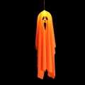 Hanging orange LED ghost light with scary face expression for Halloween party decor - Button Battery Style / Orange Large Screaming