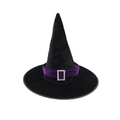 Sombrero de bruja negro de terciopelo con banda morada y hebilla plateada brillante - Morado