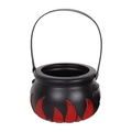 Halloween black witch cauldron candy bucket with red flame pattern and handle - 14x10cm
