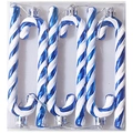 6-pack blue and white candy cane Christmas tree ornaments with glitter finish - 13cm / Blue