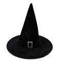 Detalle de sombrero de bruja negro con corona puntiaguda y hebilla plateada de calidad - Negro