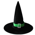Sombrero de bruja clásico de terciopelo negro con banda verde y hebilla plateada - Verde
