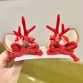 Cute Christmas reindeer antler hair clips with red mushroom and festive bow tie ornaments - Knitted Bow Antler Clips (Red)