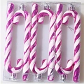 Christmas candy cane ornaments in rose red and white with glitter, set of 6 hanging pieces - 13cm / Rose Red