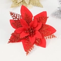 Sparkling red artificial poinsettia flower with glitter petals for Christmas decor - Pentagon Pine Leaf Red