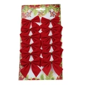 12er Set rote Samtschleifen mit Goldband auf festlicher Karte für Weihnachtsdekorationen - 12 Stück/Packung (5.5x5cm) / Beflocktes Rot