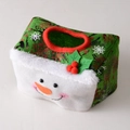 Detailed view of Christmas snowman tissue box cover with green felt and faux fur - Snowman Style-Green / 16x10CM