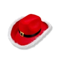 Sombrero vaquero navideño rojo con ribete de felpa blanca y hebilla negra sobre blanco - Vaquero Rojo (Pluma Gruesa Con Luz Blanca)