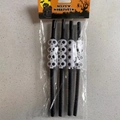 Set of 4 Halloween straws with white 3D skull charms on flexible black plastic tubes - E Skull Head Style