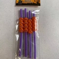 Halloween flexible purple straws with four orange pumpkin heads in a 4-pack retail set - F Pumpkin Style