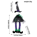 Detalle de funda para botella de bruja de Halloween con sombrero 12cm y piernas a rayas - Negro