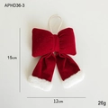Large burgundy velvet Christmas bow with white faux fur trim hanging ornament, 15x12cm - Small