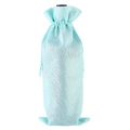 Light blue drawstring burlap wine gift bag with rustic texture for bottle packaging - Lake Blue