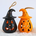 Halloween LED hanging lights set featuring pumpkin and skull designs with witch hats - Orange Pumpkin and Black Pumpkin