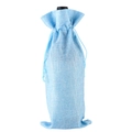 Sac à vin en toile de jute bleu clair avec cordon pour un emballage de bouteille rustique - Bleu Ciel