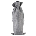 Grey linen drawstring wine bottle bag with rustic texture and ruffle top for Christmas - Gray