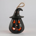 Lanterna zucca di Halloween con cappello nero da strega e luce LED da appendere - Zucca Nera