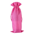 Sac à vin en lin avec cordon de serrage de couleur rose fuchsia éclatant - Rose Rouge