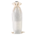 Natural linen wine bottle gift bag with white drawstring in a beige rustic woven style - Off White