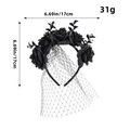 Detaillierte Größentabelle für schwarzen Gothic-Rosenstirnband mit Totenkopf und Netzschleier - Schwarz