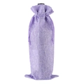Elegant purple linen drawstring wine bottle gift bag with a rustic natural texture finish - Light Purple