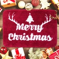 Tapis de Noël en peluche rouge avec lettrage Merry Christmas et motif de renne - 40x60cm (Imitation Cachemire Plastique Pointé) / Style 6