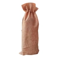 Natural jute burlap drawstring wine gift bag in rustic brown with woven texture - Dark Hemp