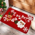 Alfombra navideña roja de cachemira con Papá Noel y renos sobre suelo de madera - 40x60cm (Imitación Cachemira Plástico con Puntos) / Estilo 1