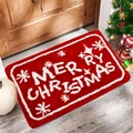 Felpudo navideño rojo de imitación cachemir con texto Merry Christmas y copos de nieve - 40x60cm (Imitación Cachemira Plástico con Puntos) / Estilo 2