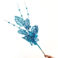 Détail de branches de lys artificiels à paillettes bleues pour sapin de Noël - 42cm / Bleu lac