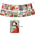 Detailed view of vintage Victorian Christmas banner flags with snowman and Santa illustrations - Vintage Christmas Style A