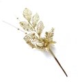 Detailaufnahme der goldenen Weihnachtsblume mit Glitzer und hohlen Blättern für Dekoration - 42cm / Gold