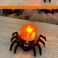 Candela LED ragno nero di Halloween con fiamma tremolante arancione per decoro spettrale - 5*8.5*7cm / Lampada Candela Ragno Halloween