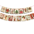 Vintage Victorian Christmas paper banner featuring Santa and snowman illustrations on white background - Vintage Christmas Style C