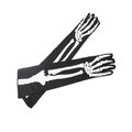 Dettaglio dei guanti lunghi neri di Halloween con stampa di ossa di scheletro bianco - Guanti Scheletro / Stile Lungo
