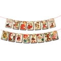Detail of vintage Christmas square banner with mid-century style cards and red string - Vintage Christmas Style D