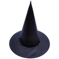 Close-up of black pointed witch hat with wide flat brim for Halloween costumes - 35*38 / Solid Black