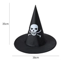 Schwarzer Halloween Hexenhut mit Totenkopf, 35cm hoch und 38cm breit Abmessungen - 35*38 / Totenkopf-Druck